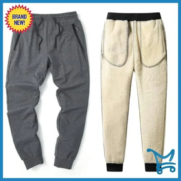 Men's Sherpa Fleece Lined Heavyweight Jogger Pants with Zipper Pockets